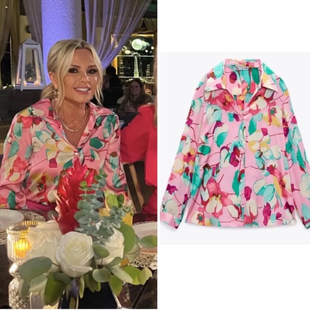 Zara sarin Floral Pink Button-Up Blouse shirt flower print